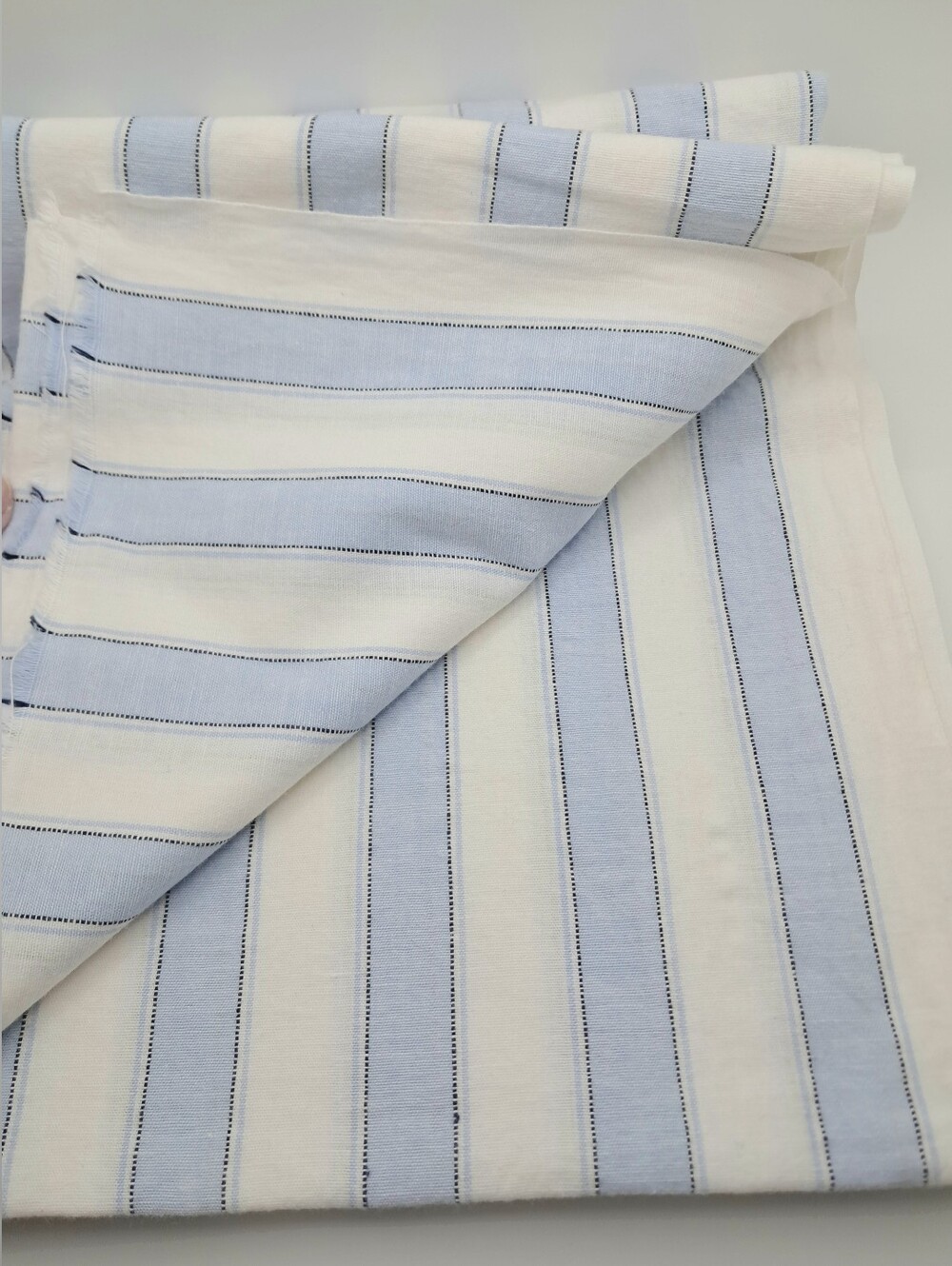 Vintage Woven Cotton Blue & White Striped Fabric Pin-Dot Accents Sewing Apparel - Picture 4 of 6